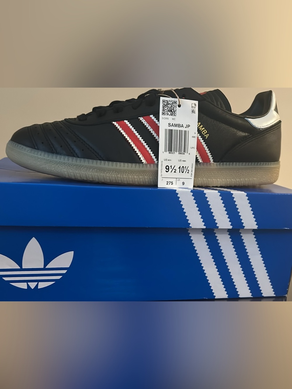 adidas Samba JP Men's Black with Red & White Stripe Sneakers
